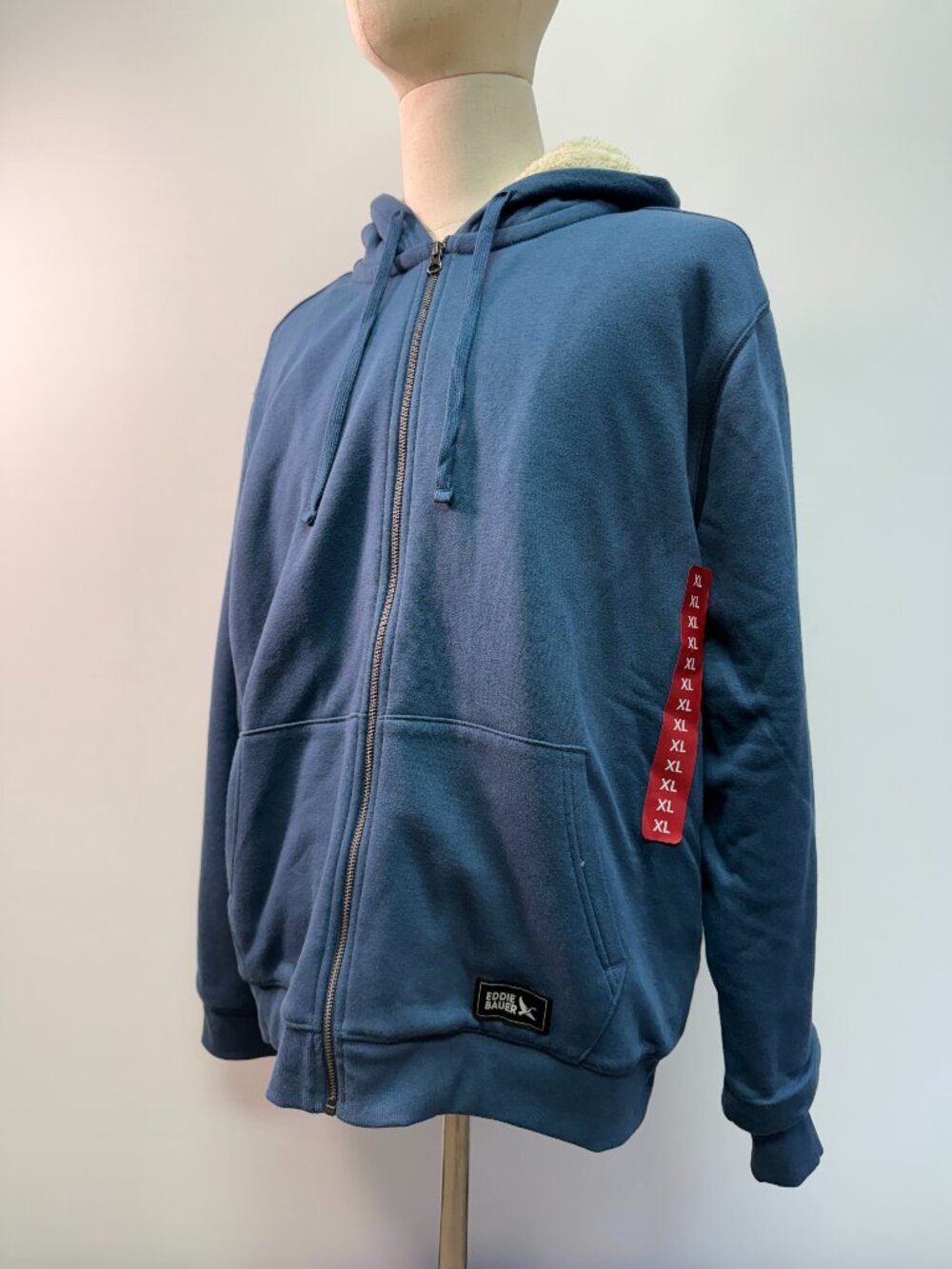 Eddie Bauer Men’s XL Faux Shearling Lined Hoodie Blue NWT Orig MSRP $109